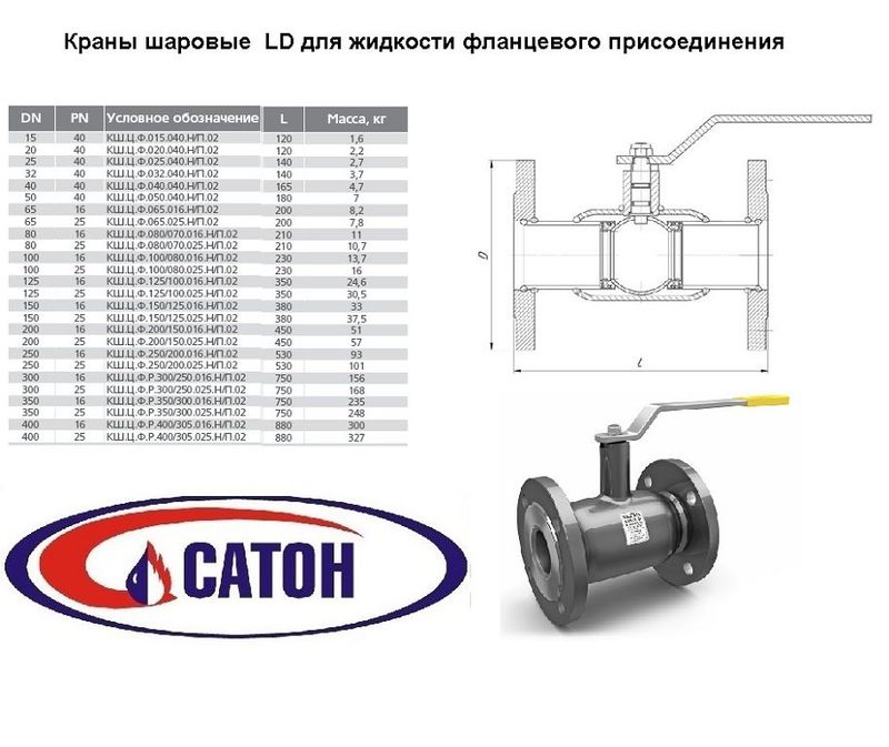 Кран LD КШ.Ц.Ф.200.016.Н/П.02 Ду200 Ру16 ст.20 Фланец/Фланец (стр. длина 450мм) рукоятка